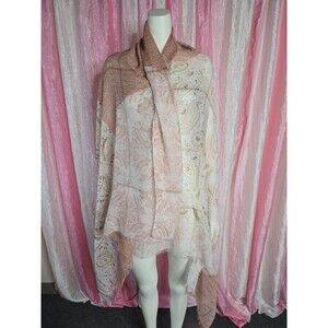 Jessica Simpson Peach Gold Floral Paisle Flower Semi-Sheer Wrap Shawl Scarf